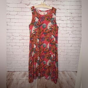 🌺 Water Lily Tropical Print Sleeveless Dress | Size Large Beach Vacation